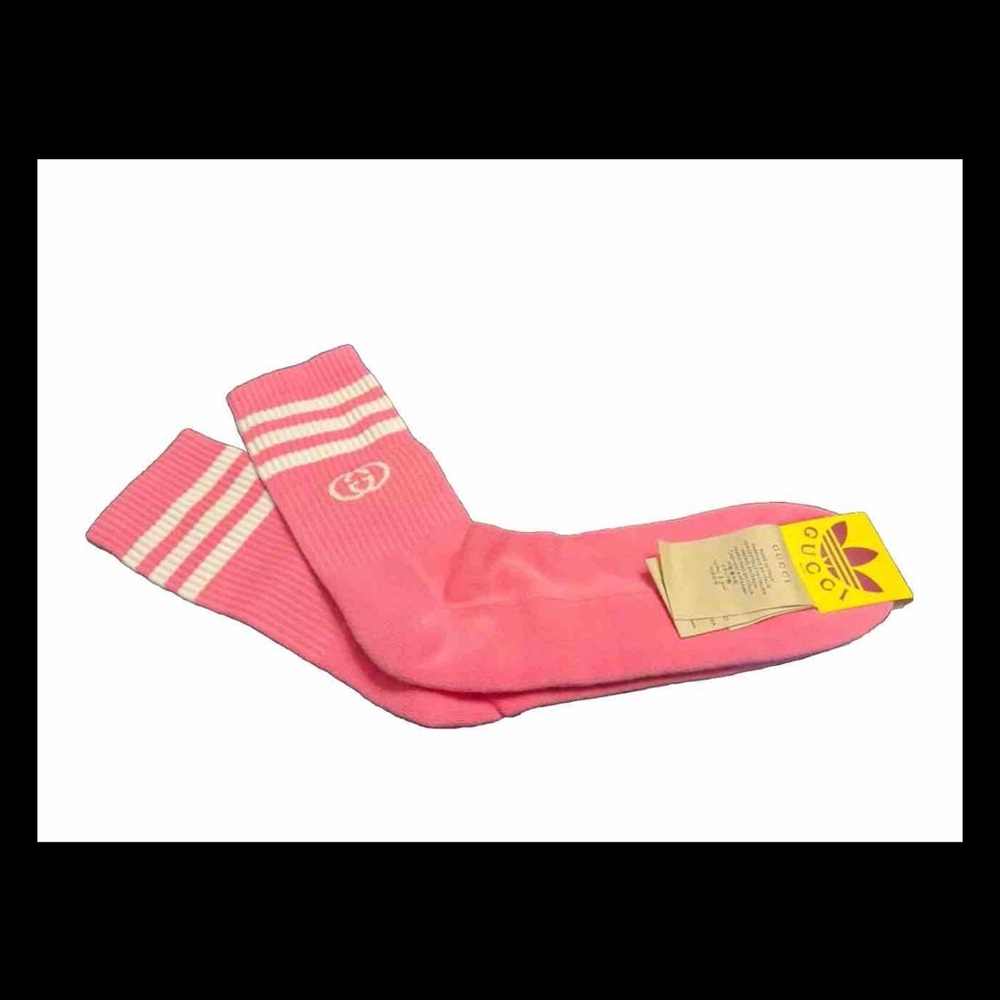 Gucci x Adidas GG Logo Socks Pink White Size L NWT Authentic